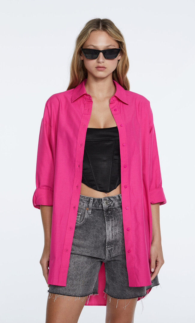 

Stradivarius Chemise Longue En Popeline Fuchsia S