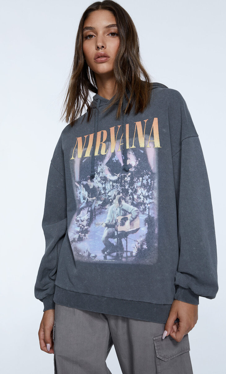 Nirvana baskılı kapüşonlu sweatshirt