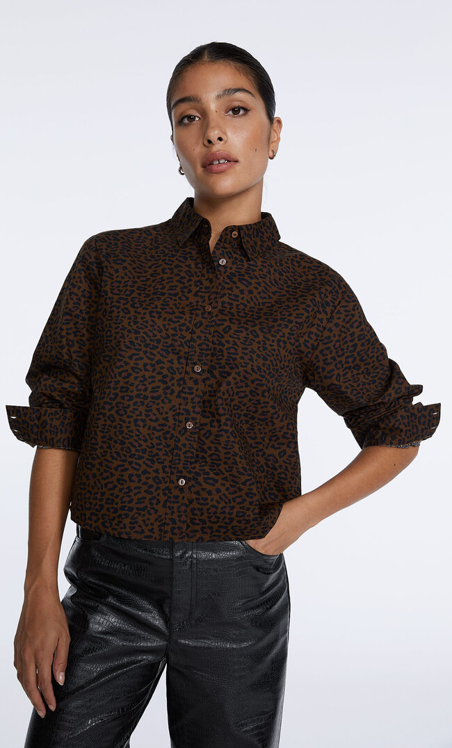 Stradivarius Cropped-Hemd Mit Animalprint Braun L