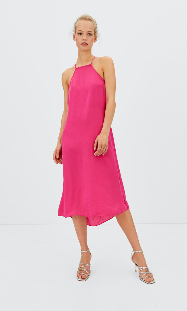

Stradivarius Robe Midi Encolure Américaine Fuchsia Xl