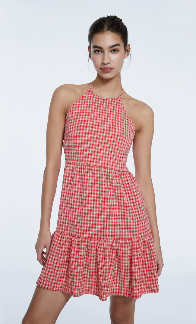 

Stradivarius Robe Vichy Dos Nu Rouge Xl
