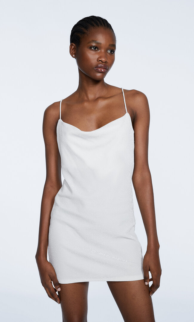 

Stradivarius Kurzes Glänzendes Kleid Grau Xs