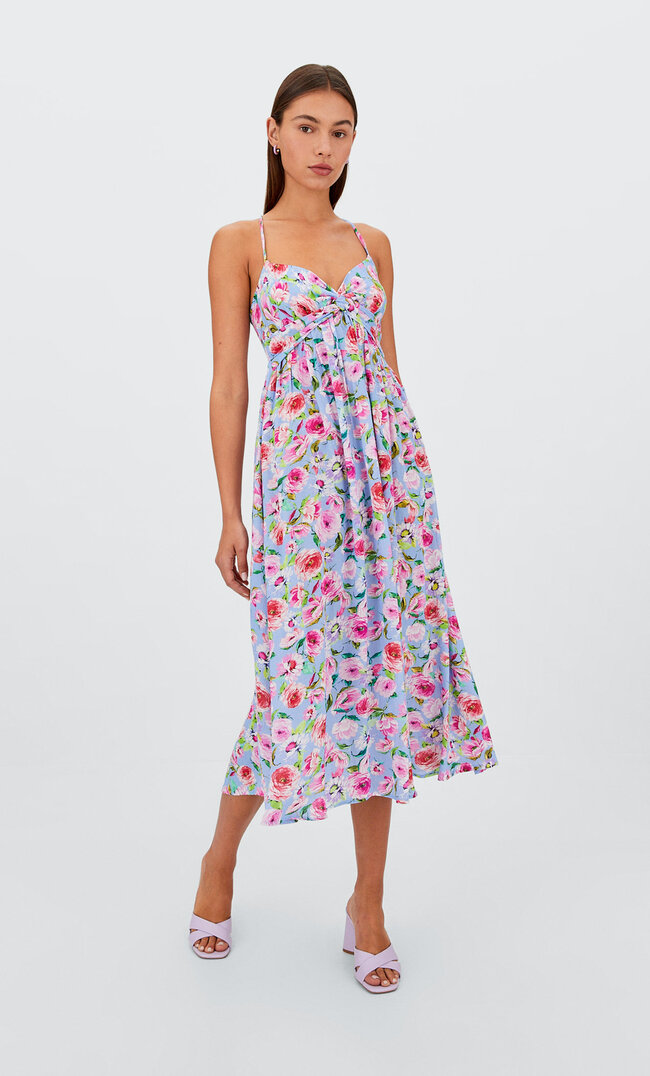 Stradivarius Robe Midi Nœud Devant Mauve S