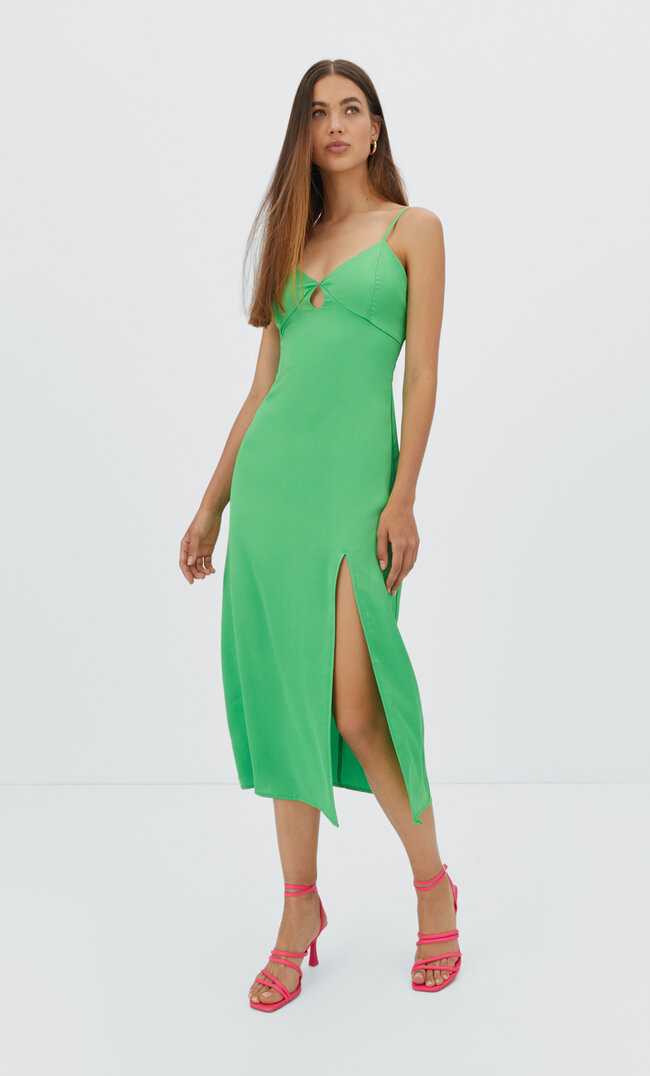 

Stradivarius Robe Midi En Satin Décolleté Larme Vert Xl