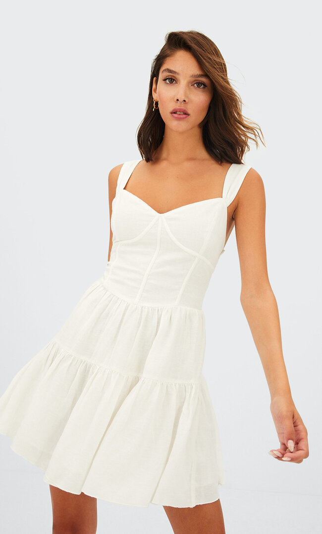 

Stradivarius Robe Lin Corset Écru M