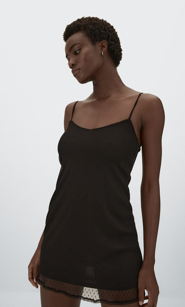 

Stradivarius Kurzes Tüllkleid Mit Relief Schwarz L