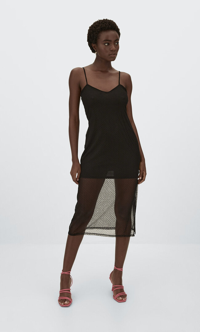 

Stradivarius Robe Midi En Tulle Avec Relief Noir Xl