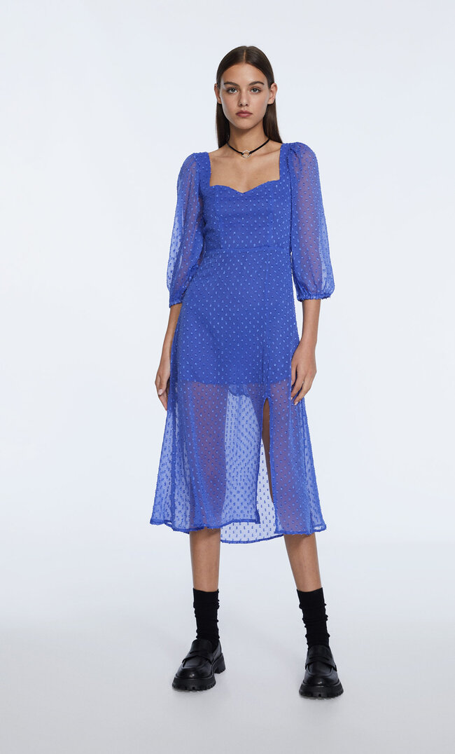 

Stradivarius Robe En Tulle Avec Relief Et Lacet Au Dos Bleu L