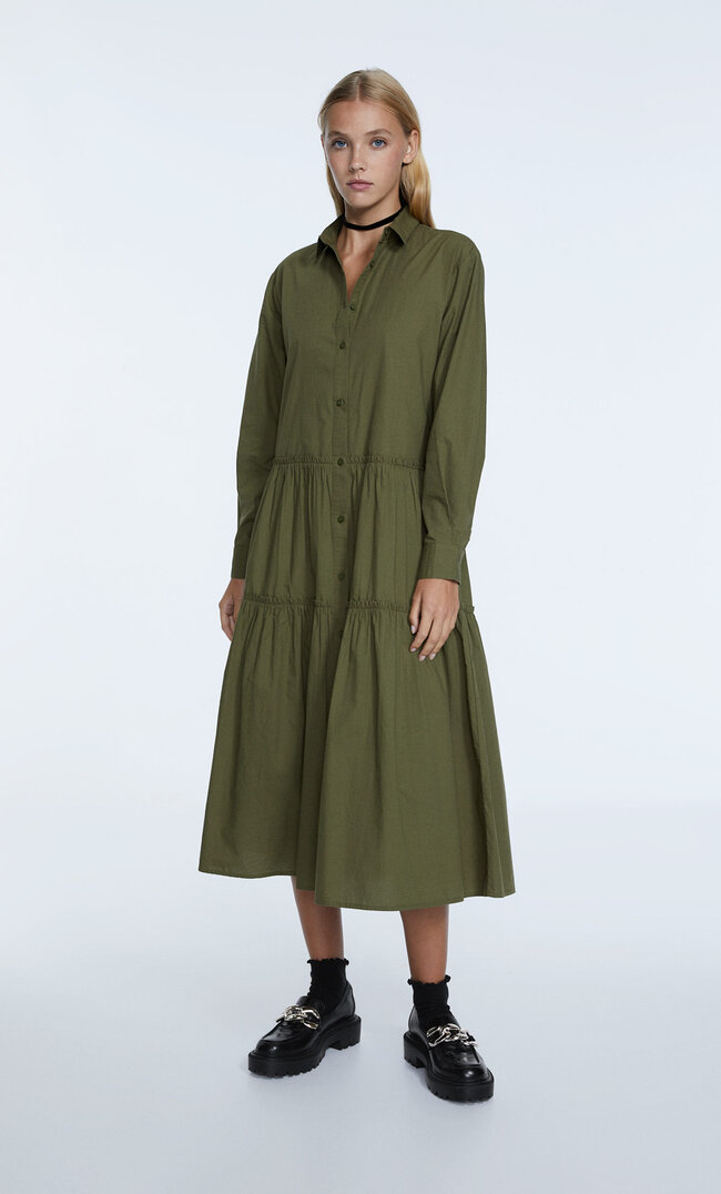 

Stradivarius Midi-Hemdkleid Aus Popelin Khaki Xxs