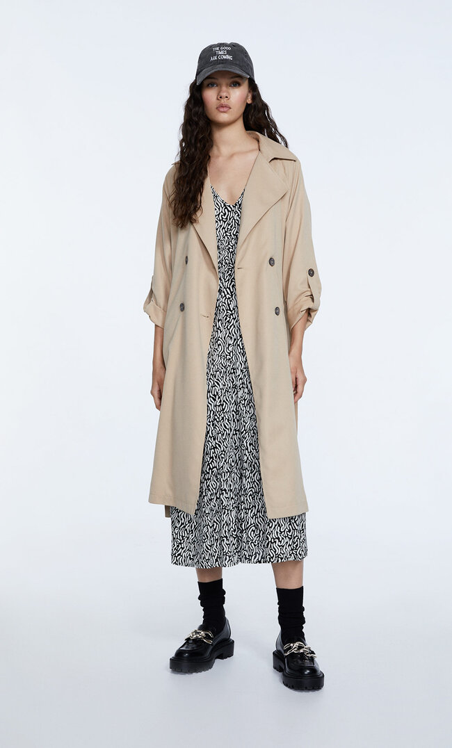 Stradivarius Midikleid Mit Print Schwarz Xl