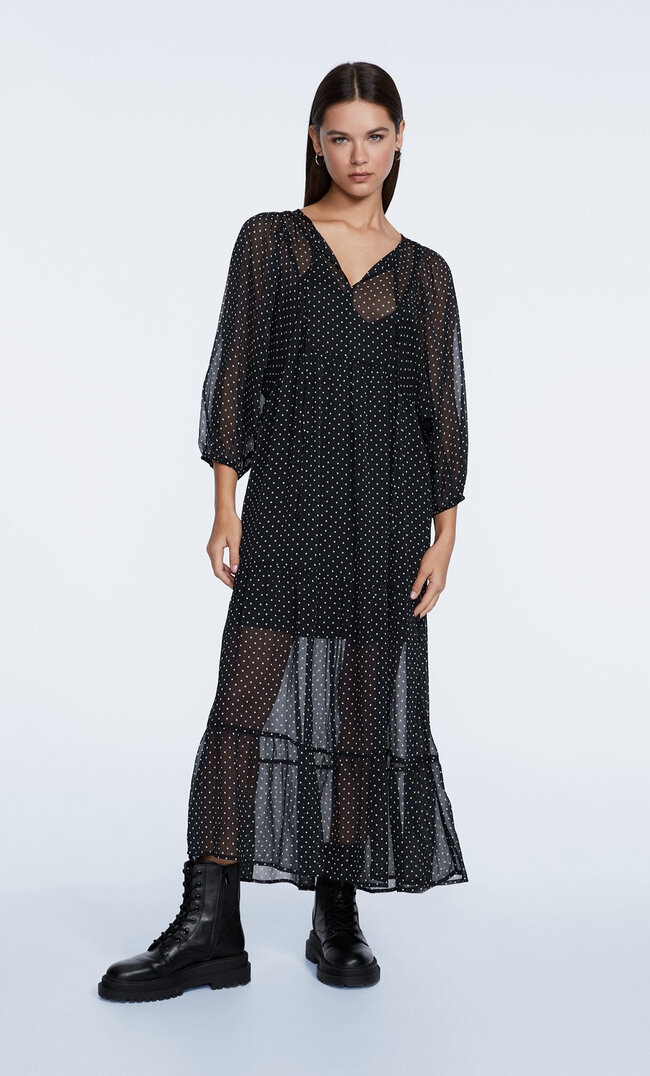 

Stradivarius Fließendes Kleid Mit Print Schwarz Xl