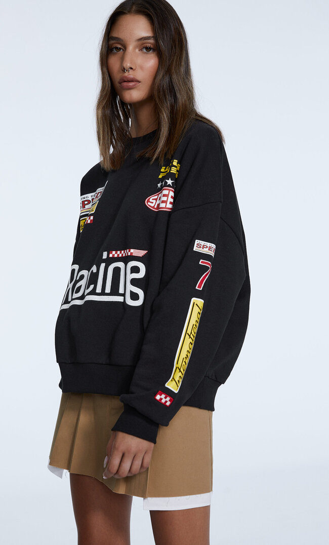 Stradivarius Racing-Sweatshirt Schwarz S