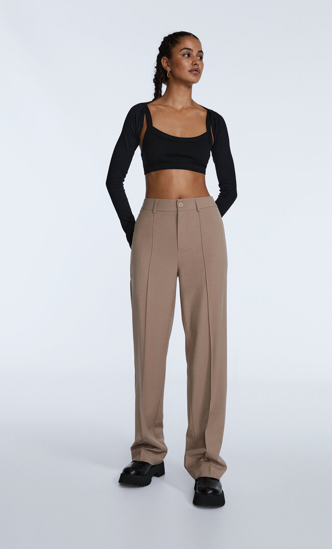 

Stradivarius Stoffhose Mit Mittelnaht Beige 36