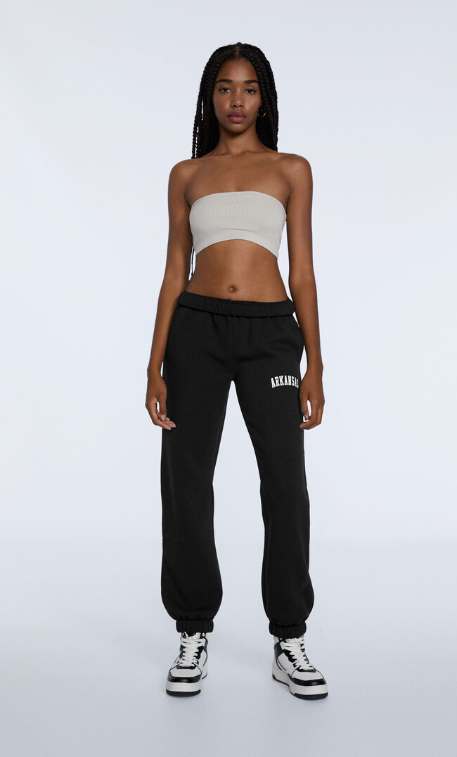 Stradivarius Joggerhose Mit Print Schwarz Xl