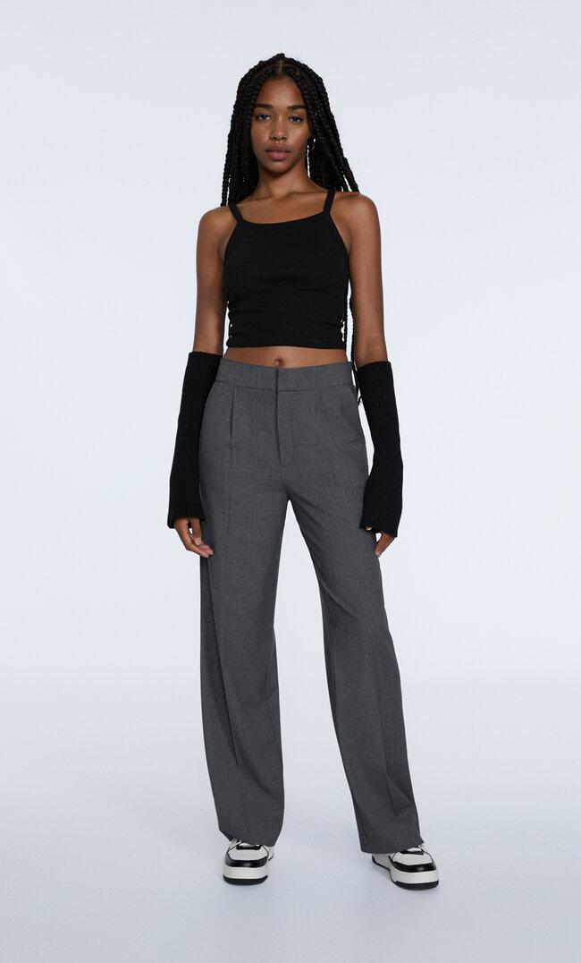 

Stradivarius Stoff-Bundfaltenhose Grau 44