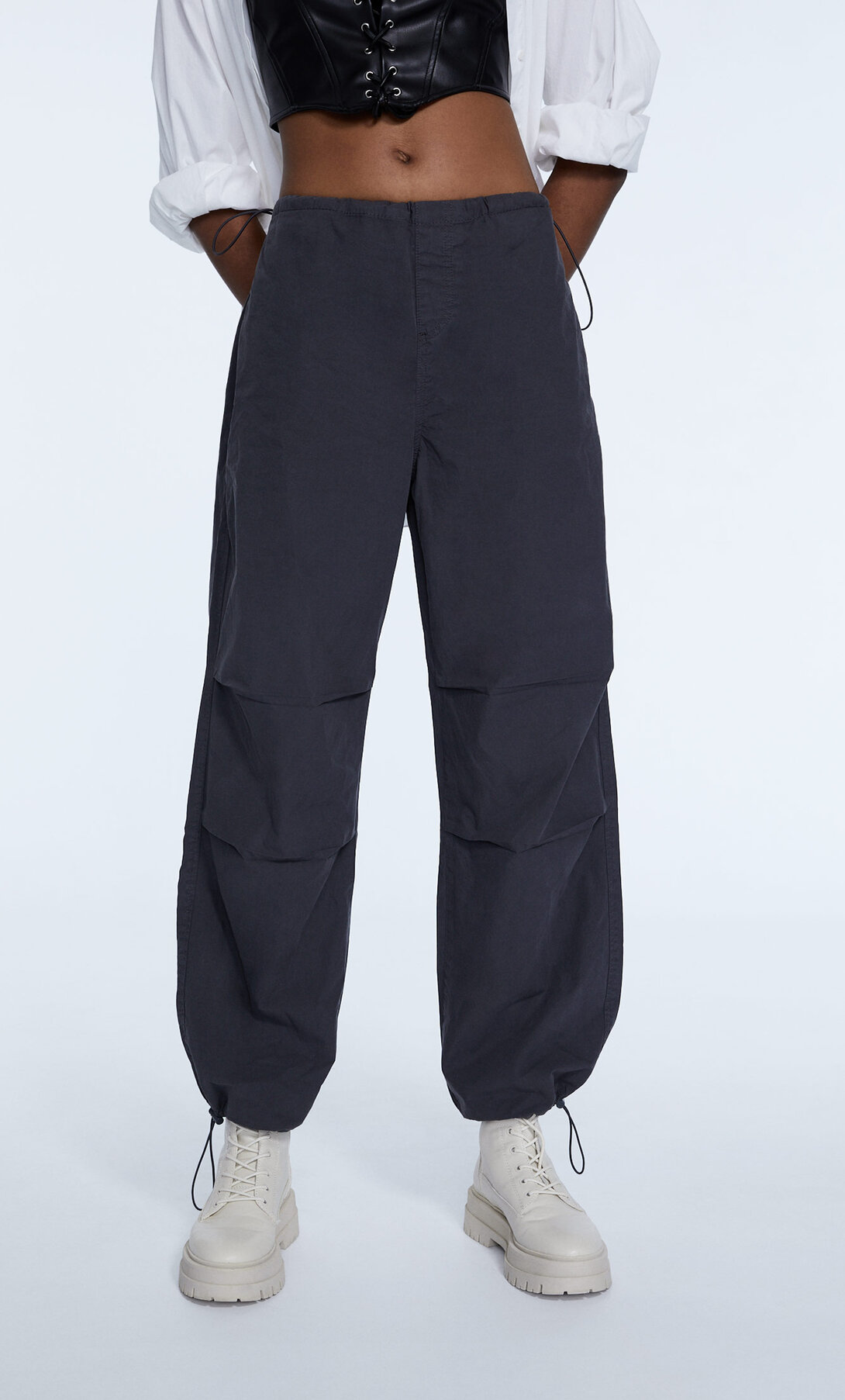stradivarius parachute trousers