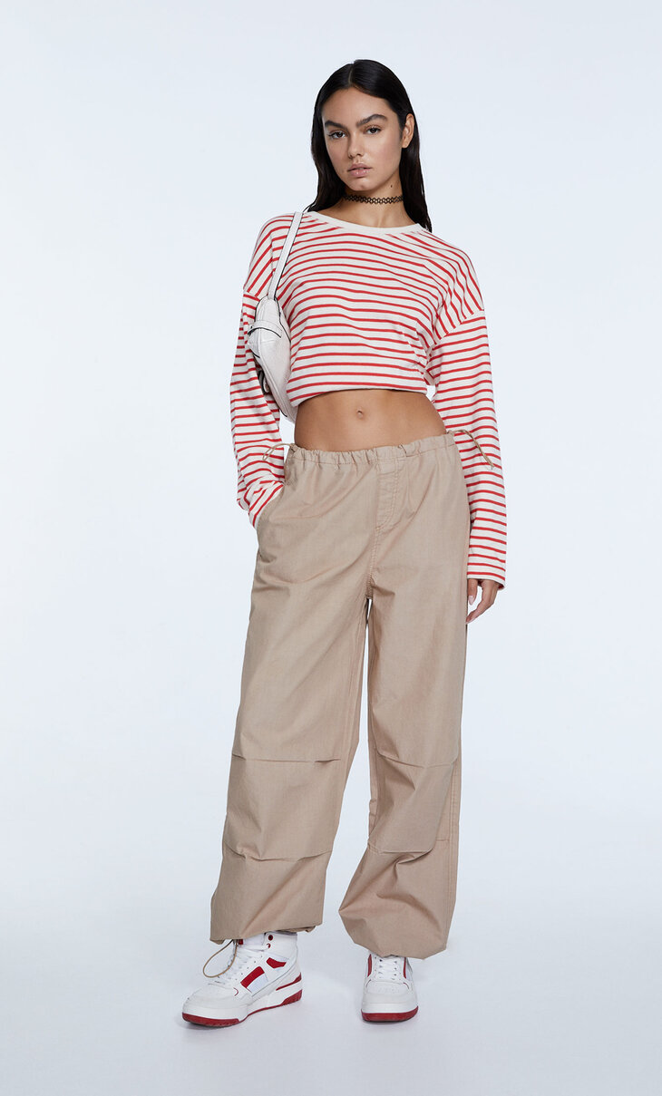 Poplin parachute trousers with stoppers