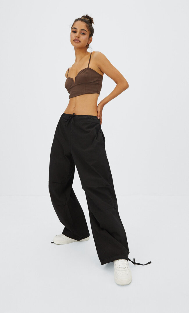 

Stradivarius Pantalon Parachute Popeline Noir Xl