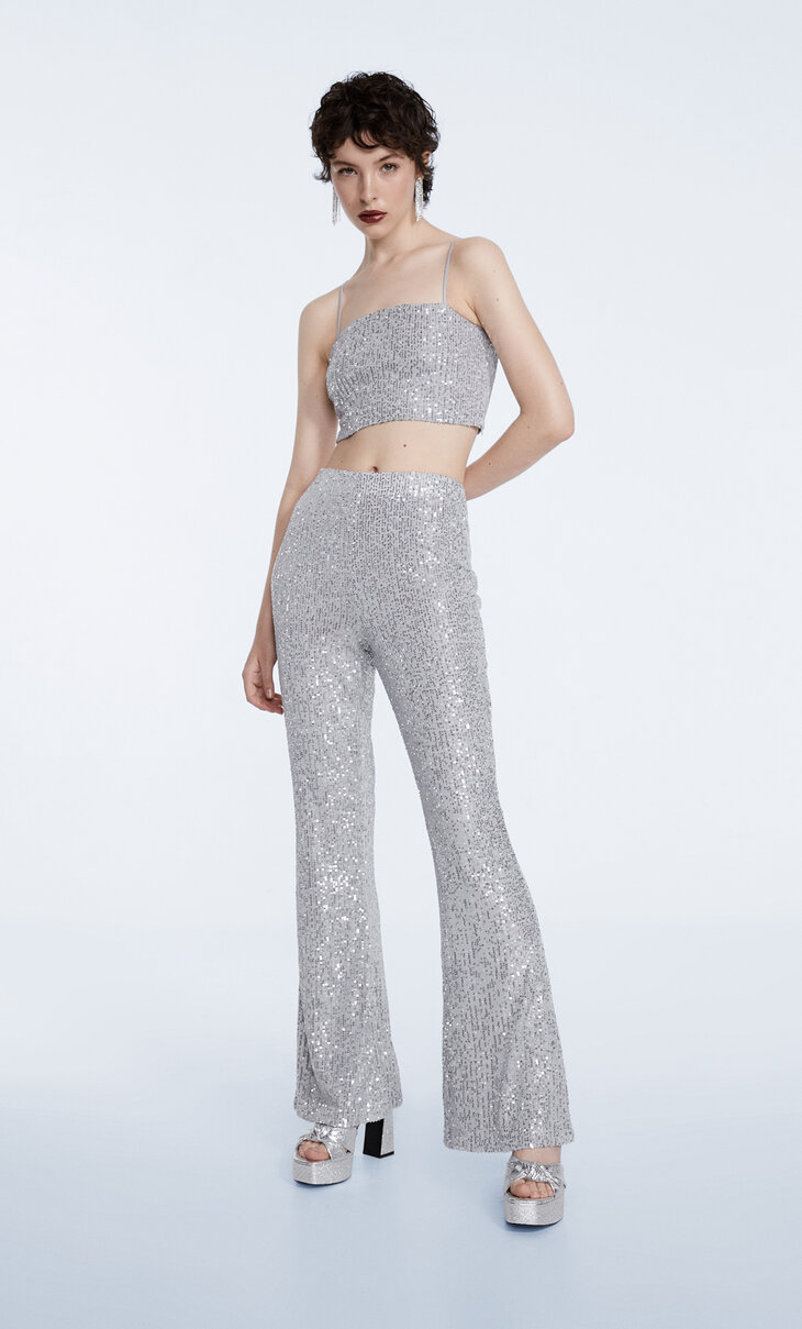 Sequinned flared trousers