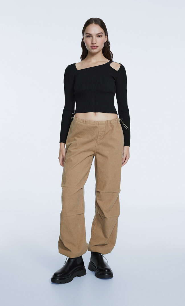 

Stradivarius Cordhose Mit Patentmuster Steingrau S