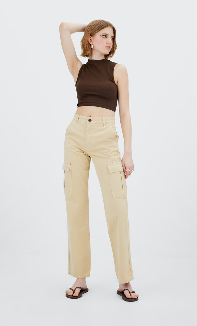 

Stradivarius Cargohose Im Straight-Fit Beige 32