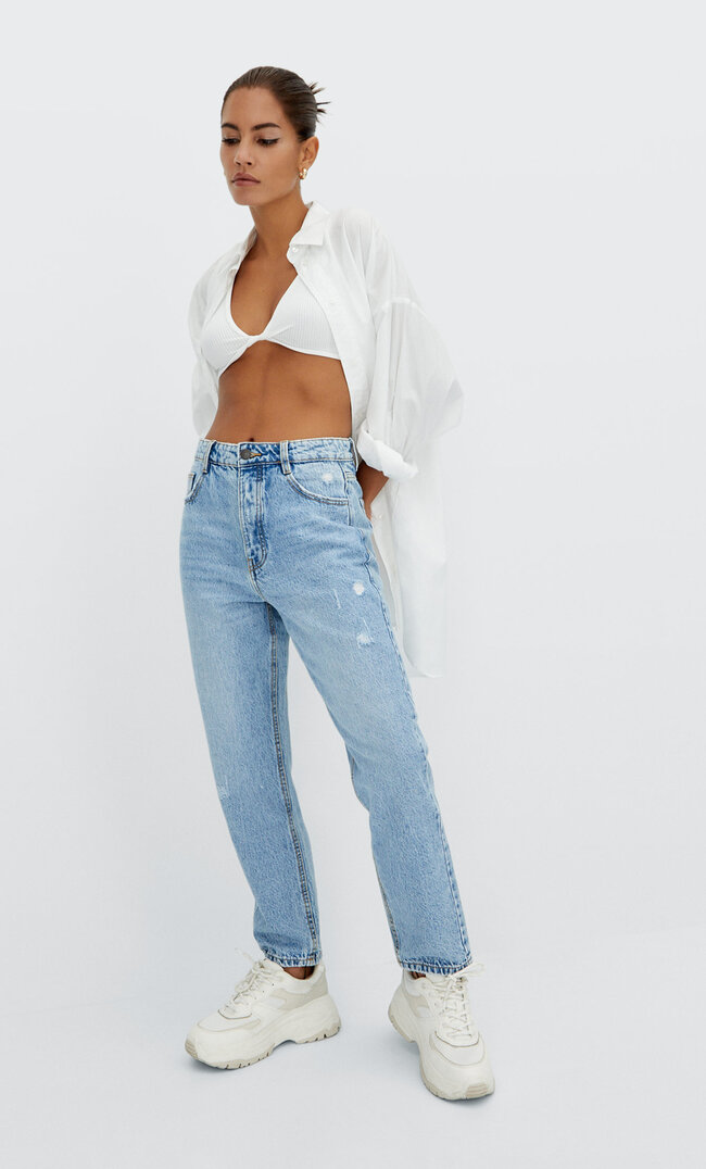 

Stradivarius Jeansy Mom Fit Denimowy Średni Light Blue 36