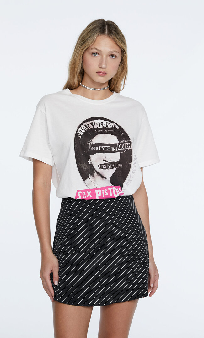 

Stradivarius Kurzer, Fließender Rock Mit Print Schwarz M