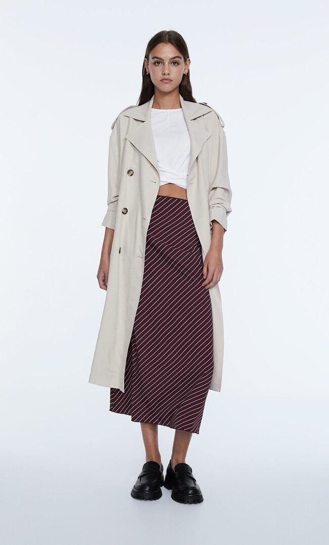 Stradivarius Jupe Midi Fluide Grenat M