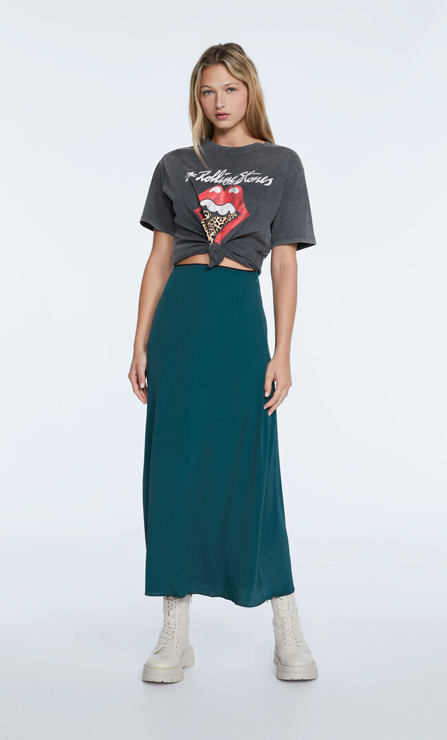 

Stradivarius Jupe Midi Fluide Vert Bouteille Xs