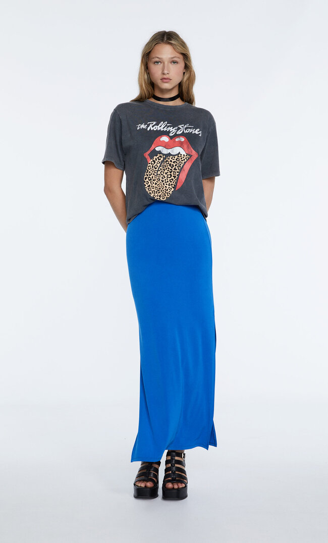 

Stradivarius Jupe Longue Fente Latérale Bleu Électrique S