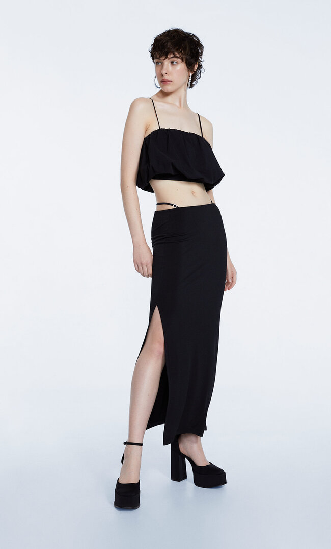 Stradivarius Jupe Avec Fente Latérale Noir L