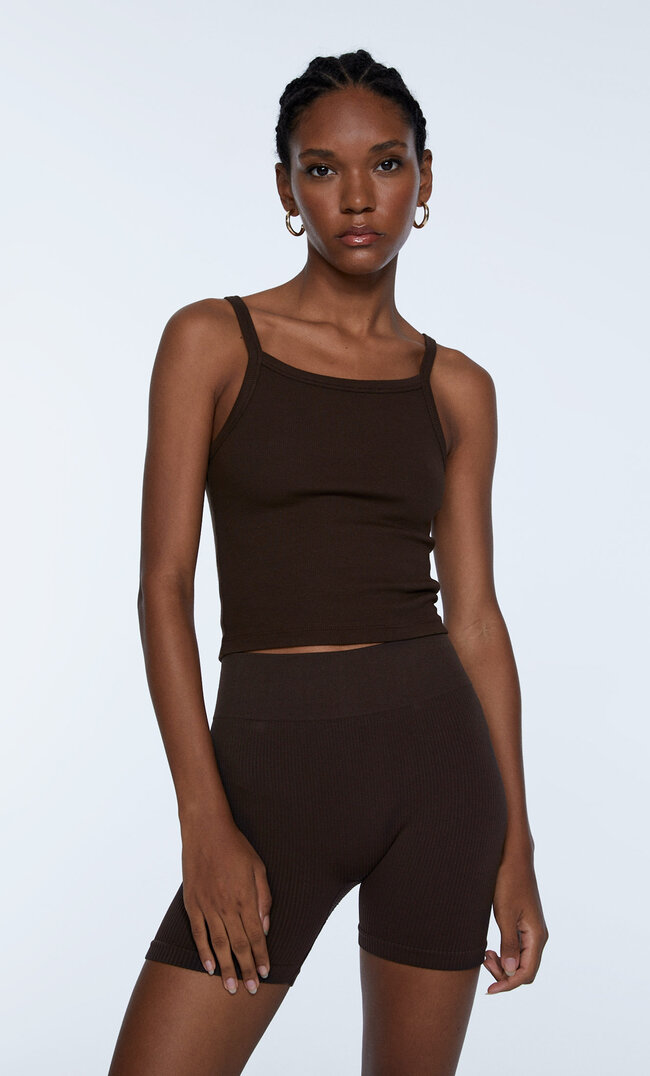 Stradivarius Nahtlose Leggins Mit Hohem Bund Braun L