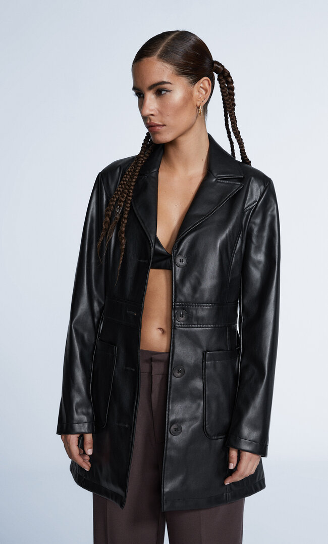 

Stradivarius Blazer Aus Kunstleder Schwarz M