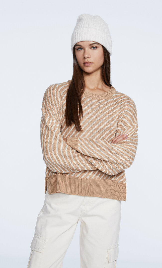 

Stradivarius Pullover Mit Diagonalen Streifen Beige Melange M