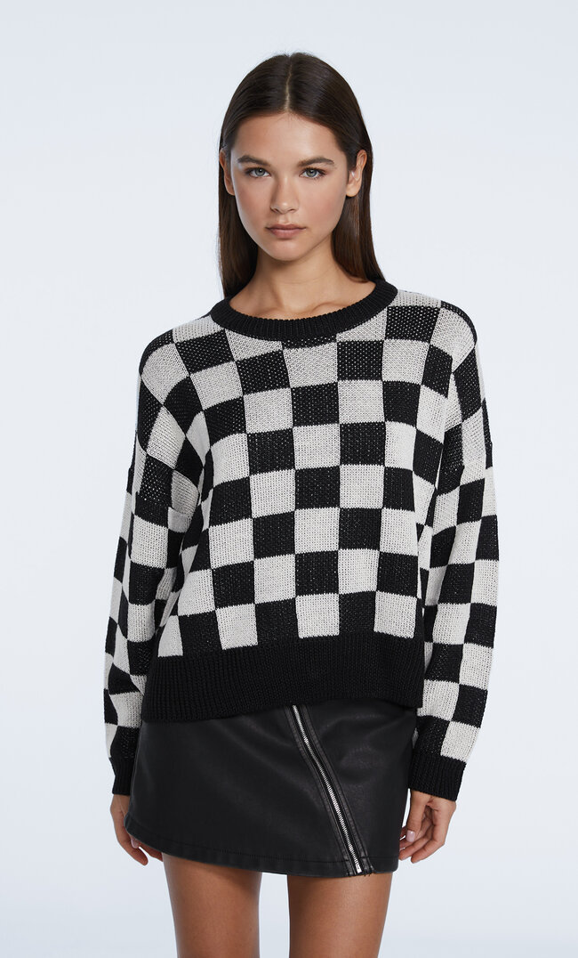 

Stradivarius Pullover Mit Schachbrettmuster Schwarz Xl