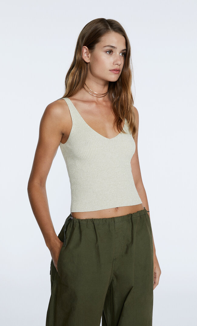Stradivarius Stricktop Mit Glitzer Gelb L