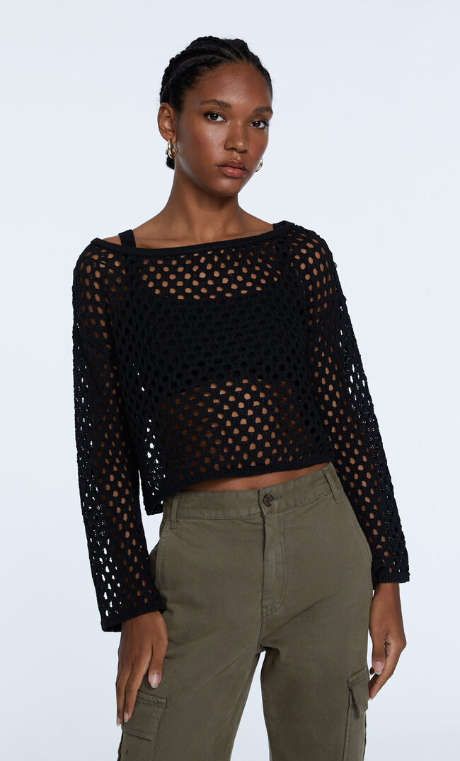 

Stradivarius Pull En Maille Ajourée Noir L