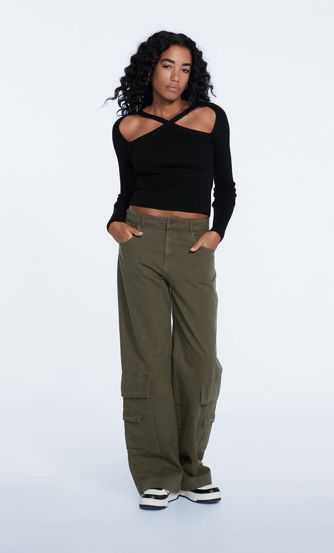Stradivarius Shirt Mit Cut-Outs Schwarz L