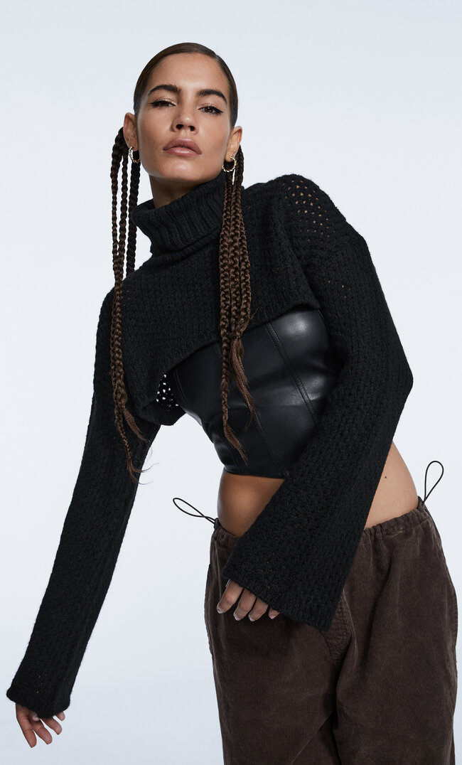 

Stradivarius Ärmelpullover Mit Lochmuster Schwarz M