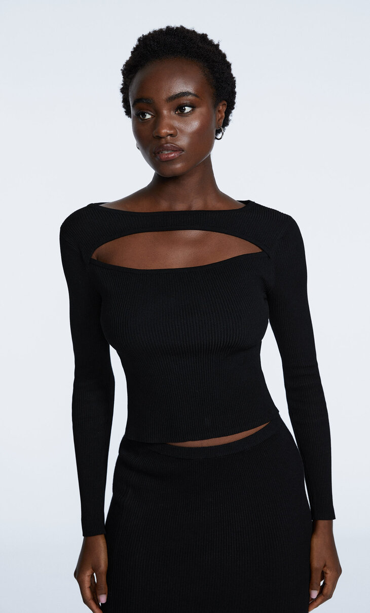 Cut-out boat neck sweater
