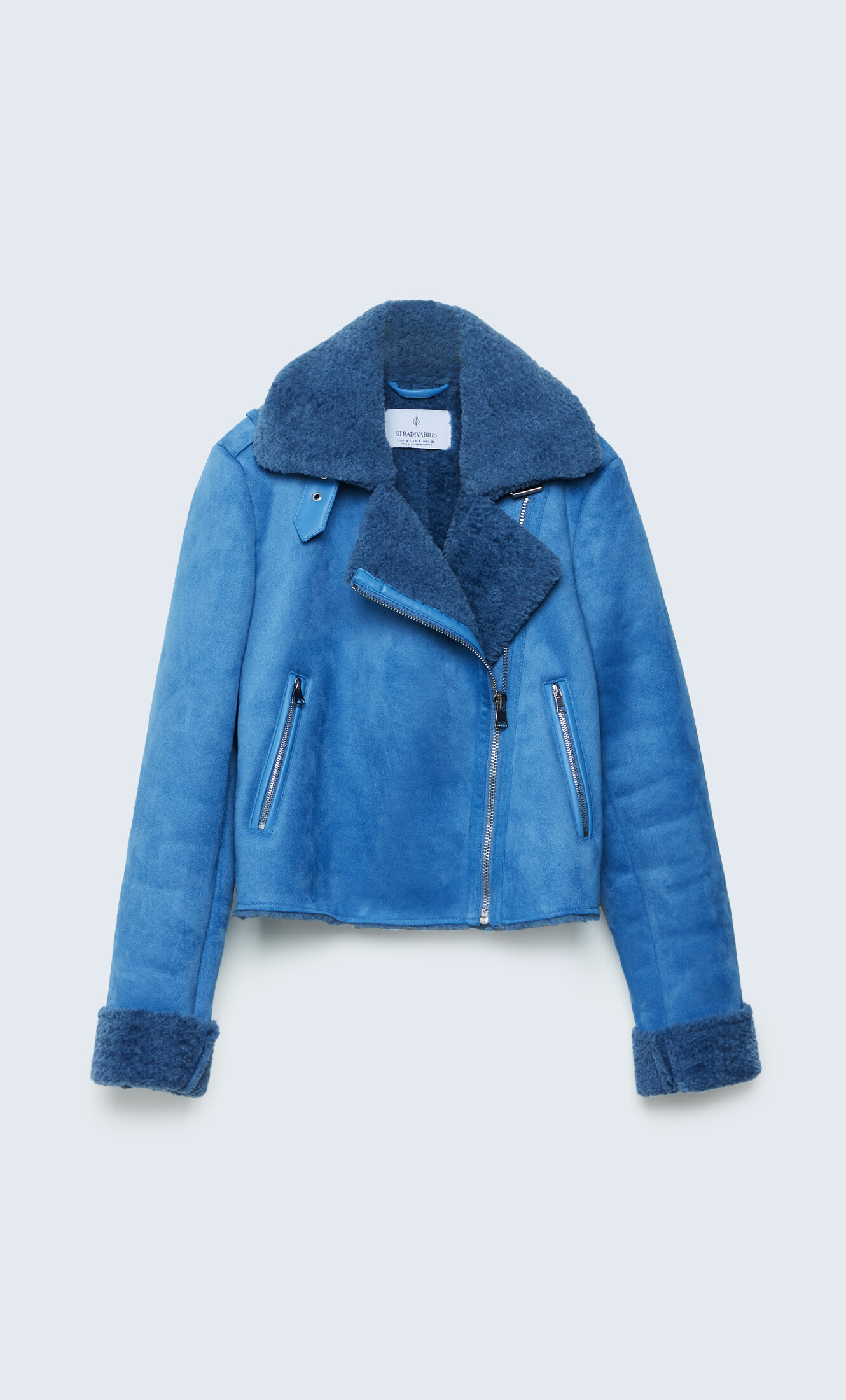 Faux suede faux shearling biker jacket 