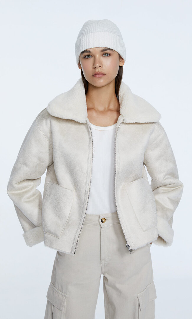 

Stradivarius Doubleface-Jacke Zum Wenden Ecru Xs