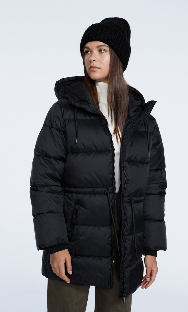 Stradivarius Mittellange Gesteppte Jacke Schwarz L