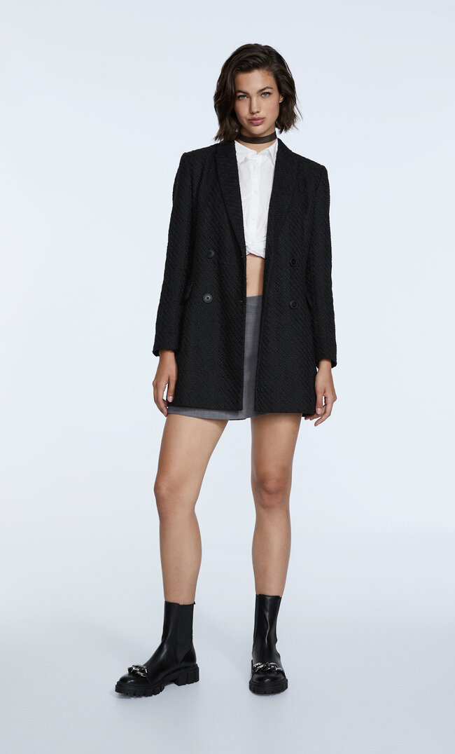 Stradivarius Blazerkleid Mit Strukturmuster Schwarz Xl