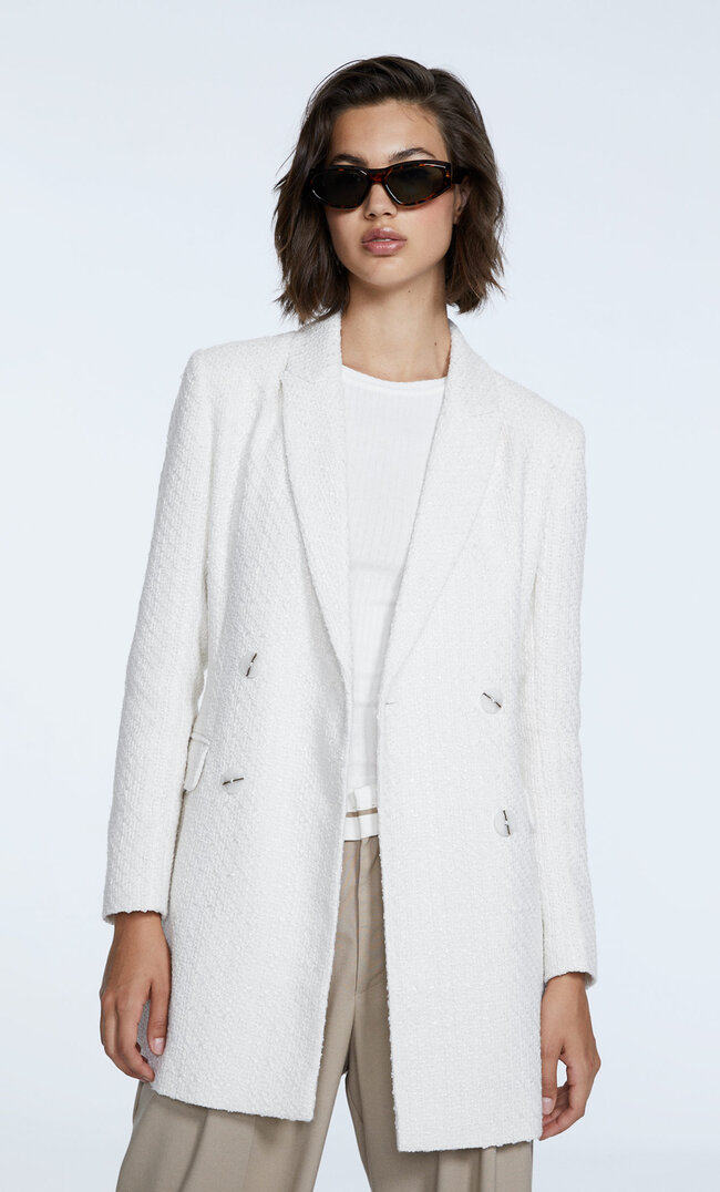 

Stradivarius Blazerkleid Mit Strukturmuster Ecru L