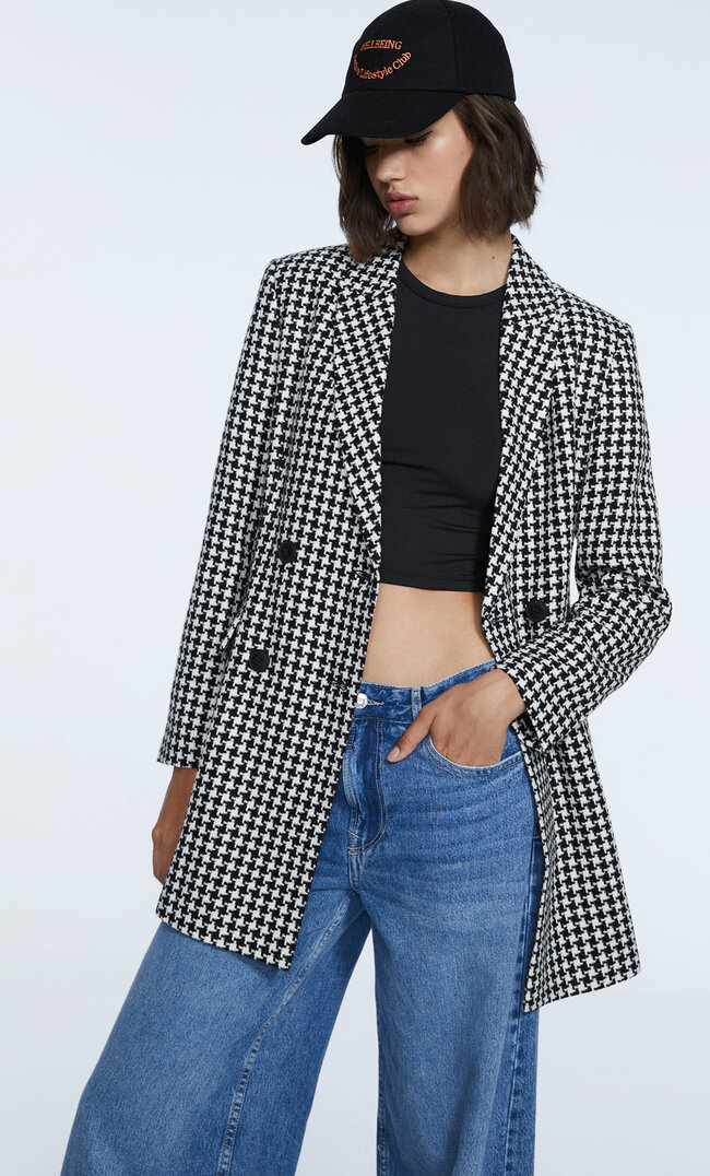 

Stradivarius Blazerkleid Mit Hahnentrittmuster Schwarz S