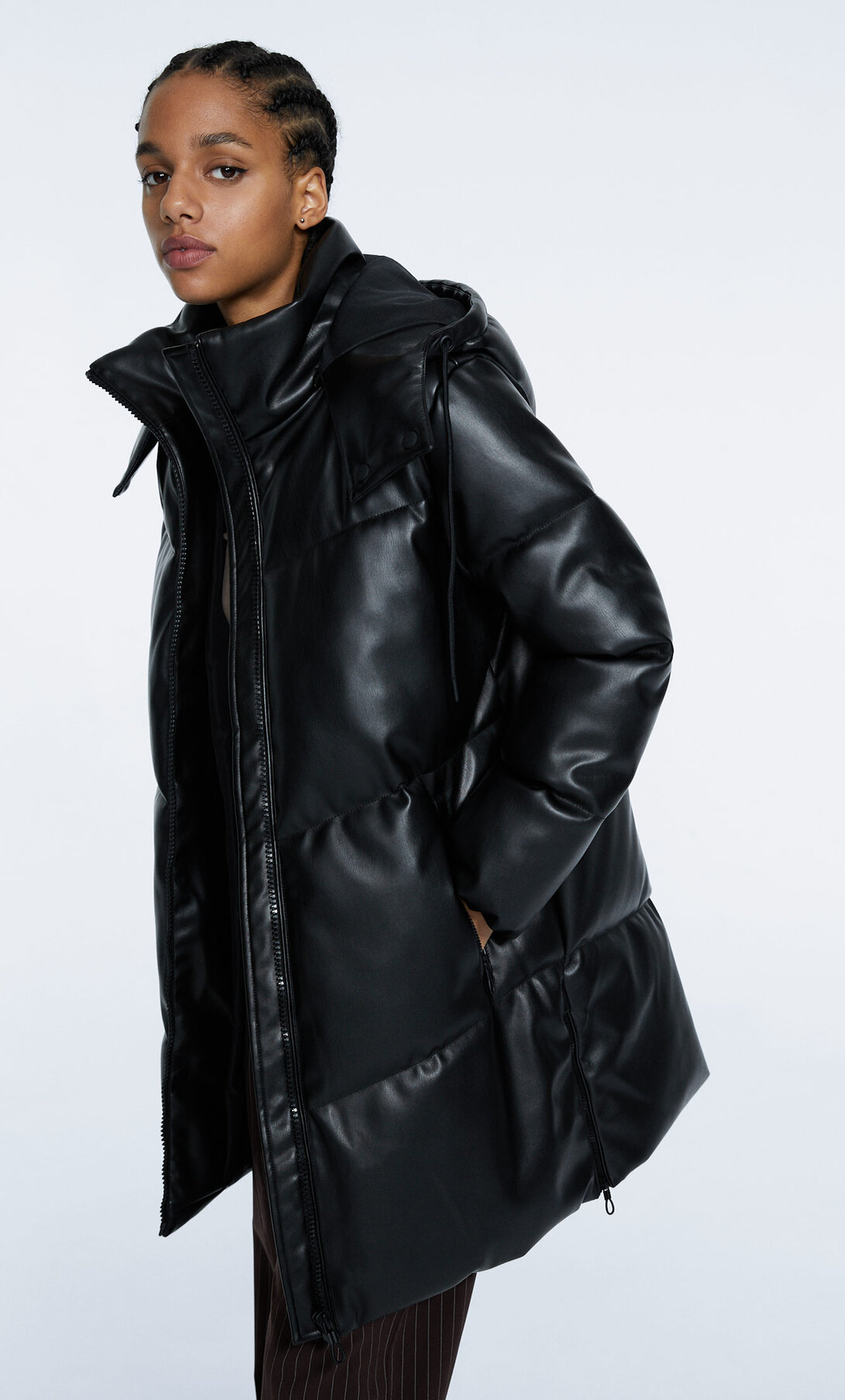 long faux leather puffer coat