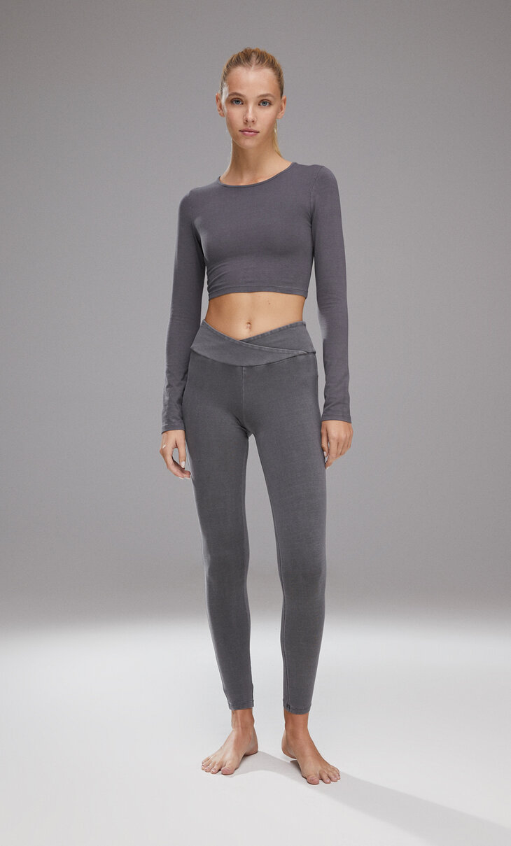 Faded sports leggings with crossover waist