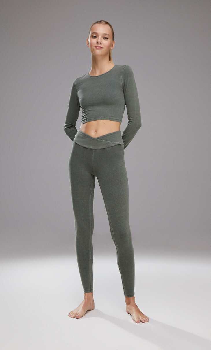 Faded sports leggings with crossover waist
