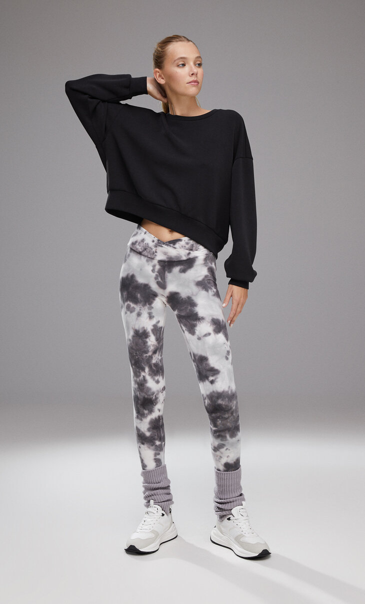 Tie-dye sports leggings with crossover waist